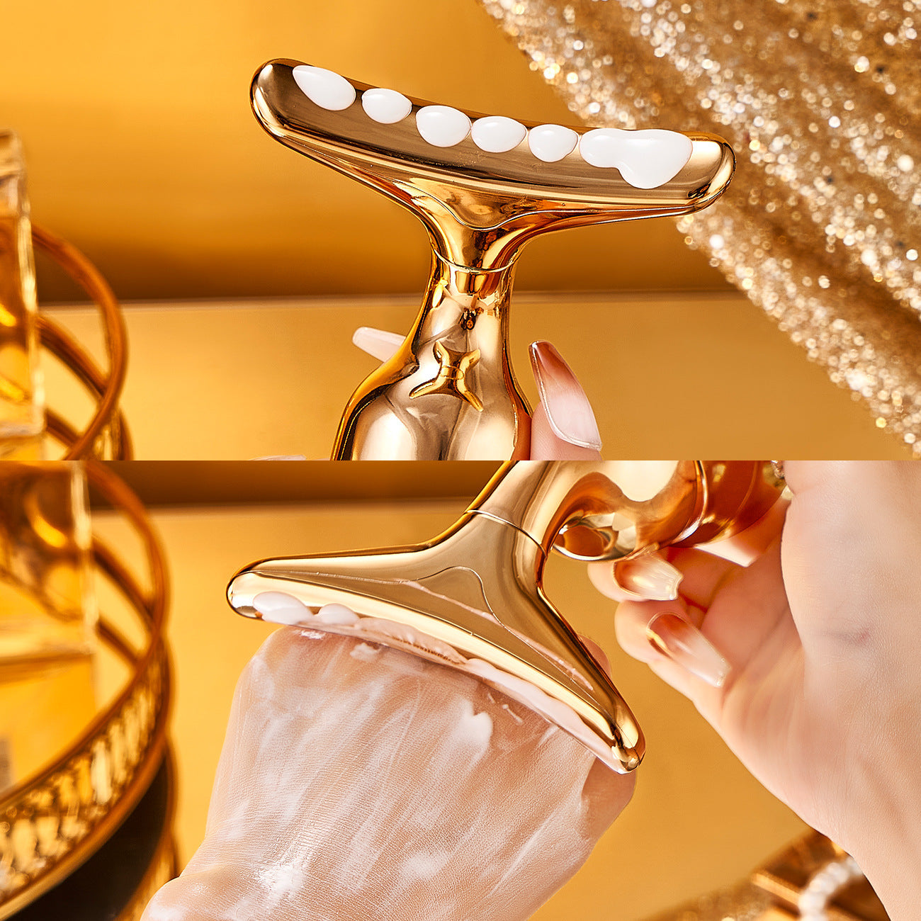 Golden 4D Lifting & Firming Facial Massage Device – Skin Tightening, Wrinkle-Reducing, Anti-Aging Infusion Tool for Radiant Skin